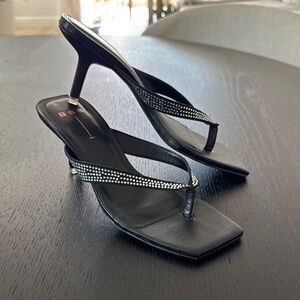 Y2K BSS Black Rhinestone Women's Thong Heels